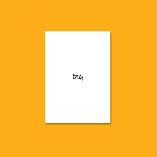 Back of the card featuring the Bobby Blob logo and a tiny blob holding a tiny clipboard