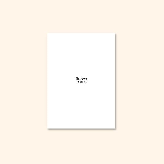 Back of the card showing Bobby Blob’s tiny logo and a cheeky “Printed in Melbourne with sleep-deprived love