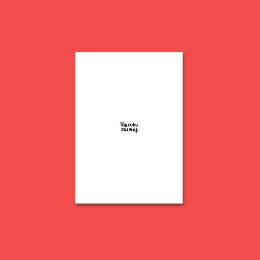 Back of the card featuring the Bobby Blob logo surrounded by scattered confetti doodles.